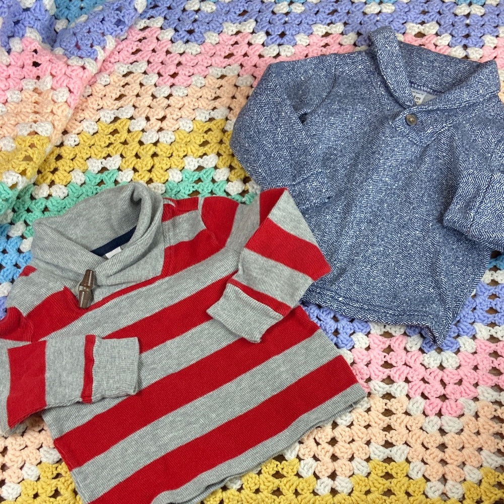 Lot Bundle 2 boys toddler 24m/2T Striped Red Carters Old Navy Sweater sweatshirt